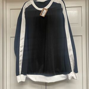 Casual black with white stripe long sleeve top. 
Brand new with tags. Size XL.